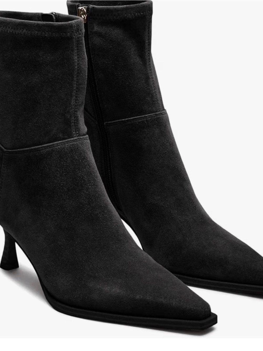 Black Suede Pointed-Toe Ankle Boots